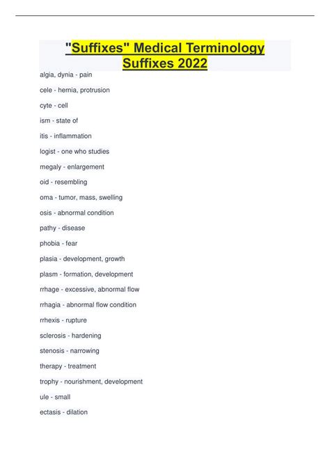 "Suffixes" Medical Terminology Suffixes 2022 - "Suffixes" Medical ...