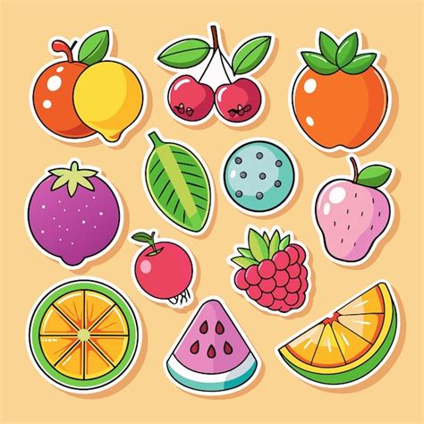 Embalagens adesivas de vários tipos de frutas | vetor Premium gerado com IA