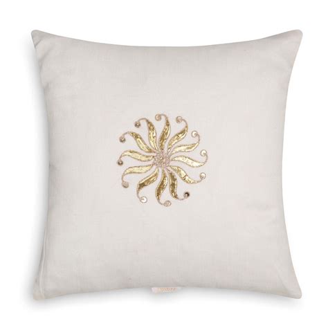 Chanderi Gota-Patti Cushion Cover 12x12, White & Golden Motif – Eyaas