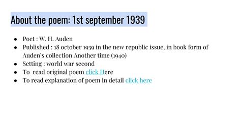 Comparative study of Poem September 1939 and poem Russia-Ukraine war | PPTX