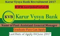 Karur Vysya Bank Recruitment 2017 –Manager, GM