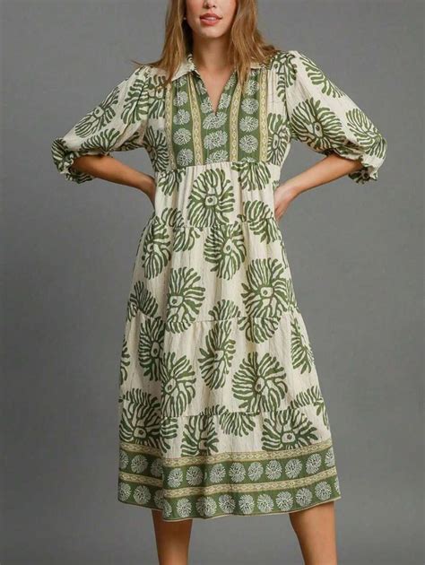 Womens Casual Boho Chic Tropical Monstera Leaf Print Tiered Midi Dress ...