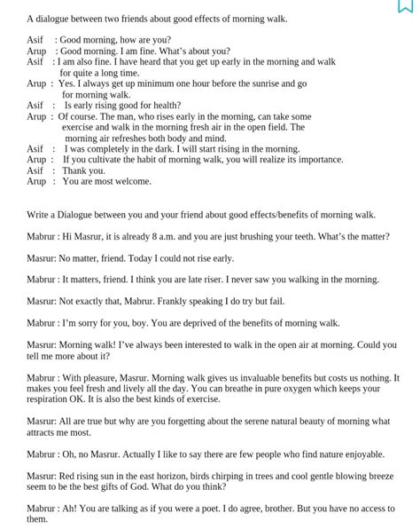 Dialogue on Morning Walk - Brainly.in