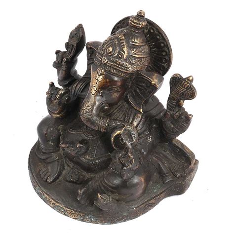 Black Brass Sitting Ganesha Blessing Pose Statue Idol For Gifting