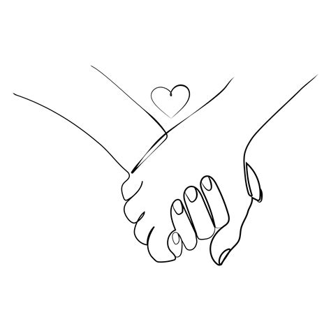 Holding hands with heart Line drawing vector illustration. Man and ...