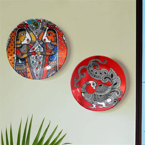Buy Spiritual Madhubani Art Ceramic Plates with Stand, Decorative Wall ...