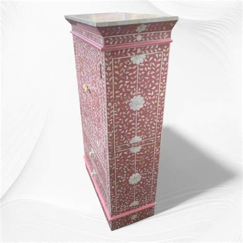 Mother of Pearl Inlay Almirah Floral 2 Door 2 Drawer Pink – Luxury ...