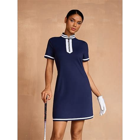 Women's Golf Dress Navy Blue Short Sleeve Dress Ladies Golf Attire ...