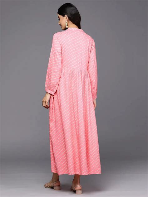 Buy Pink Printed Rayon Fit and Flare Dress Online at Rs.666 | Libas