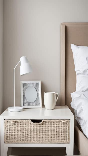 A lamp on a nightstand with a white lamp on the nightstand next to it ...