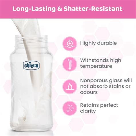 Chicco Well-Being 240ml Pink Glass Bottle Medium Flow 2M+ - Durable ...