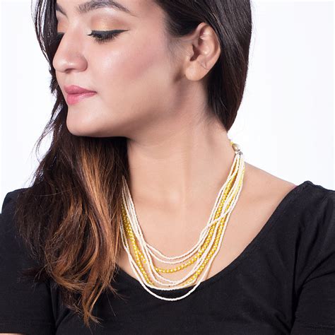 Multi Layer Pearl and Yellow Beads Necklace – VOYLLA