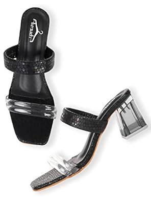 Buy brauch Black Dotted Transparent Block Heel Sandal For Women/Girls ...