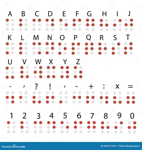 English Version of Braille Alphabet, Numbers and Punctuation Stock ...