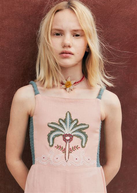 Long jumpsuit with embroidered details - Kids | MANGO USA