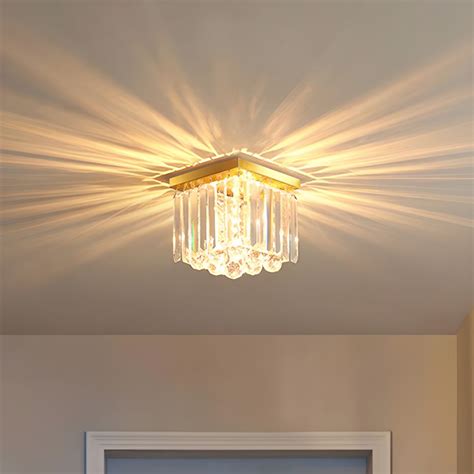 Small Hallway Flush Mount Ceiling Light Prismatic Crystal 1 Bulb ...