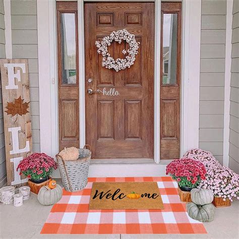 Kraoden Fall Outdoor Rug Orange Plaid Outdoor Rug Cotton Hand Woven ...