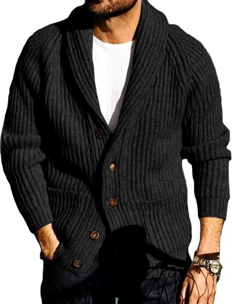Runcati Mens Shawl Collar Cardigan Sweaters Button Down Open Front ...