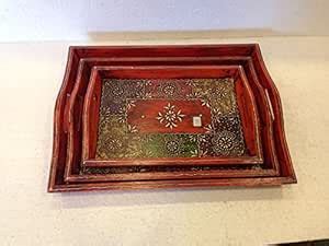 Buy Hand-Painted Antique Style Wooden 3 Tray Set Online at Low Prices ...