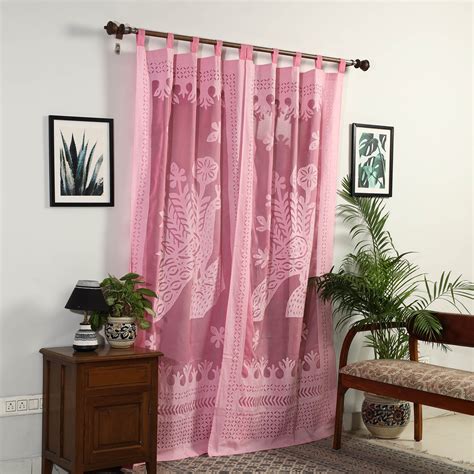 Pink Peacock Cutwork Cotton Barmer Applique Door Curtain