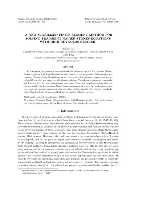 Global Science Press: A New Stabilized Finite Element Method for ...