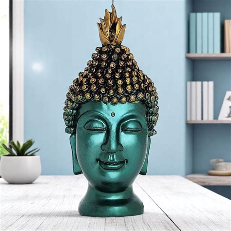 Handcrafted Ployresin Lord Buddha Face Multicolour Statue Showpiece Ho ...