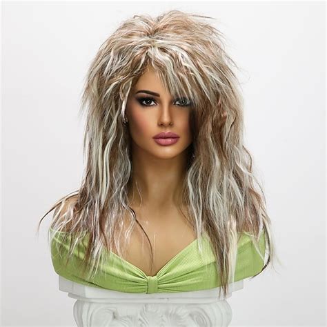 20-inch Synthetic Wig for Women - 70S 80S Long Wavy Curly Brown White ...