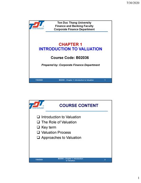 B02036 Chapter 1 Introduction to Valuation - CHAPTER 1 INTRODUCTION TO VALUATION Course Code: B ...
