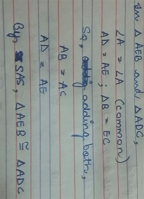 In the given figure , AD = AE , BD = CE . Prove that ∆AEB is congruent ...