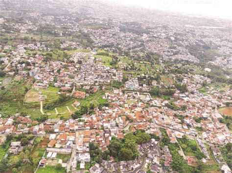 Bandung, Indonesia. Aerial Landscape view of massive civilization and population. High angle ...