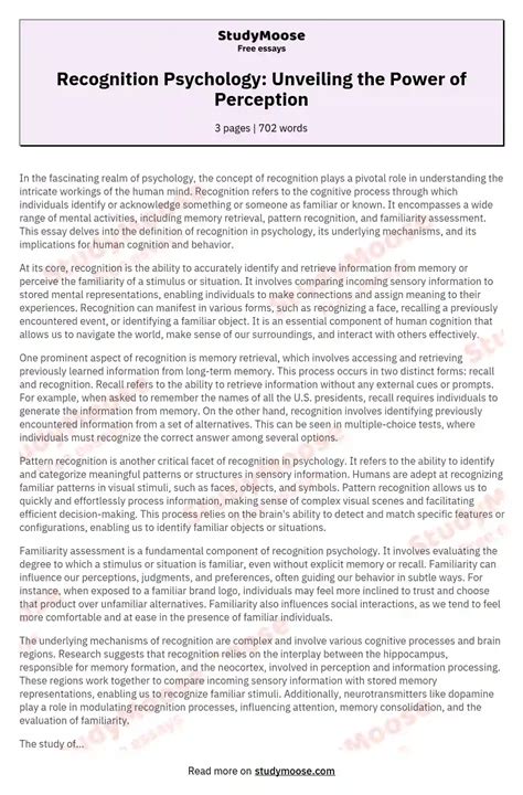 Recognition Psychology: Unveiling the Power of Perception Free Essay ...
