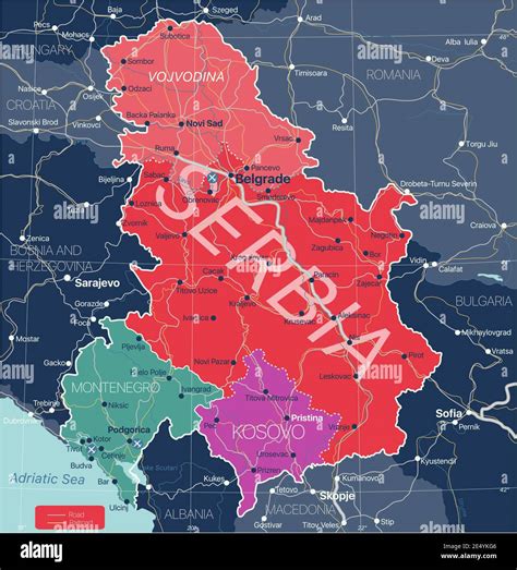 Serbia Kosovo and Montenegro countries detailed editable map with ...