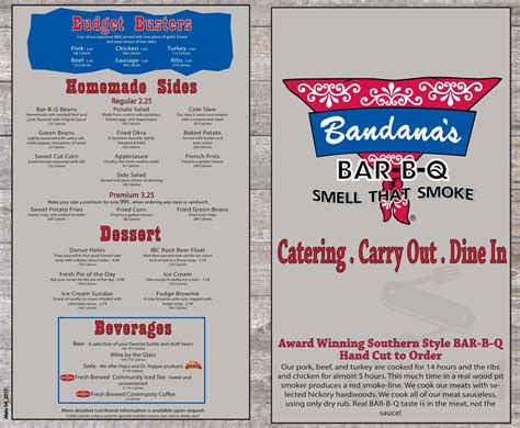 Bandana's BBQ menu in Independence, Missouri, USA