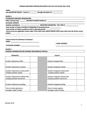 Fillable Online in 1 INDIANA GRIEVANCE PROCEDURES REPORT IAC 760 1-59 ...