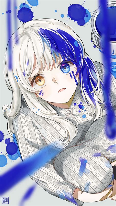 Download wallpaper 1080x1920 girl, heterochromia, paint, drips, anime ...