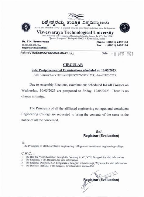 CIRCULAR – Postponement of Examinations scheduled on 10.05.2023 ...