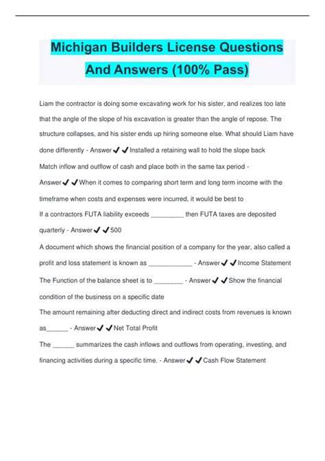 Michigan Builders License Questions And Answers (100% Pass) - Michigan ...