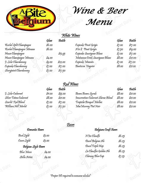 Menu at A Bite Of Belgium restaurant, Las Cruces