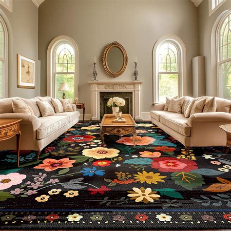 Amazon.com: RELEANY Floral 9x12 Area Rug Machine Washable Boho Carpet Non Slip Doormat Low Pile ...