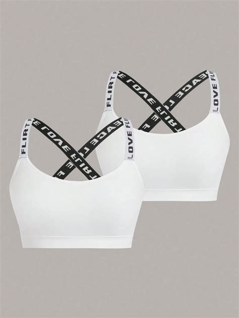 SHEIN Sport Studio 2 Packs Letter Decor Seamless Sports Bras' | SHEIN USA