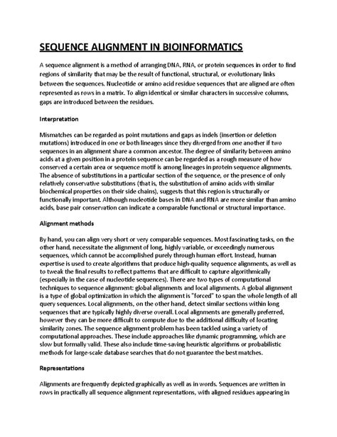 sequence alignment in bioinformatics - SEQUENCE ALIGNMENT IN ...