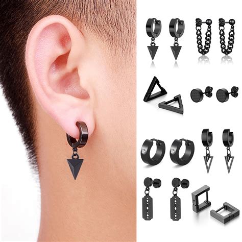 AYYUFE 1 Pc Men Stud Earrings Solid Color Punk Style Multi Shapes ...