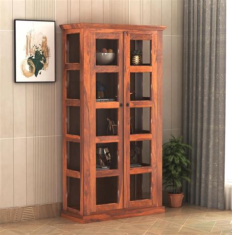 KARTWHEEL HANDICRAFTS Sheesham Wood Bookshelf with Glass Door for Home ...