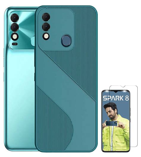 RRTBZ Soft Flexible Back Case Cover for Tecno Spark 8 with Screen Guard ...