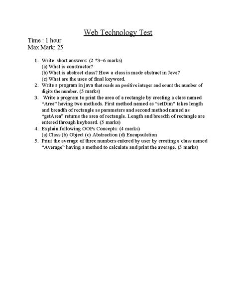 Web Technology Test - Web Technology Test Time : 1 hour Max Mark: 25 1 ...