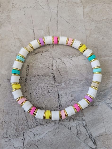 Polymer Clay & Disc Beads Stretch Bracelets Colorful Bracelets | Clay ...
