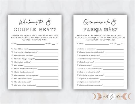 English & Spanish Wedding Games - Who Knows the Couple Best / Quien ...
