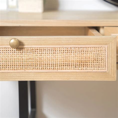 Armin Teak Wood & Rattan, Iron Study Table – Nismaaya Decor