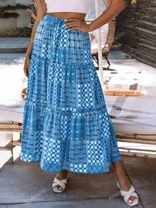 Geo Print Ruffle Hem Skirt | SHEIN USA