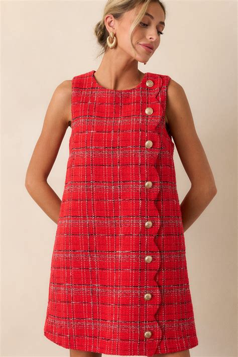 Red Tweed Mini Dress - All Dresses | Red Dress